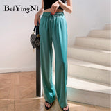 Christmas Gift Beiyingni High Waist Wide Leg Pants Women Solid Color Oversized Silk Satin Vintage Black Pink Pants Female Casual Loose Trousers