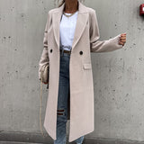 Joskaa New Fashion Elegant Women Long Overcoat Autumn Winter Turn-Down Collar Woolen Coat Tops Office Lady Casual Loose Outwear