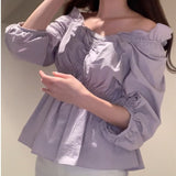 Christmas Gift Kuzuwata New Sweet Irregular Pleated Design Women Blouses Japan Style Simple Solid Woman Blusas 2021 Spring  Summer Shirts