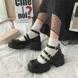Joskaa High Heels Shoes Women Pumps Platform Shoes Fashion Mary Jane Shoes Lolita shoes Black Leather Woman Round Toe Student Mujer
