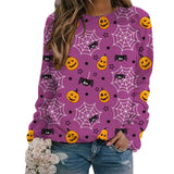 Christmas Gift Hallowen Women Pumpkin Skull Printed T-Shirt O-Neck Long Sleeved Party Casual Tops Festival Outfit 2021 Autumn Femal Clothes