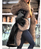 Joskaa Hot Fox Fur Lining Parker Long Winter Jacket Women's Top Winter Parka Luxury Large Fur Collar Hooded Jacket