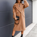 Christmas Gift Elegant Double-Breasted Suit Collar Long Wool Coat 2021 Autumn Winter Warm Solid Overcoat Women Fashion Retro High Street Jacket