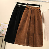 Christmas Gift JMPRS Plus Size Women Corduroy Skirt Autumn Winter Vintage Harajuku Loose A-line Female Long Skirt High Waist Lady Faldas 4XL