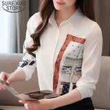 Christmas Gift Korean Fashion Clothing Blusas Mujer De Moda 2021 Spring Long Sleeve Office Lady Blouse  Print Button  Chiffon Shirts 8805 50
