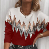 Joskka Autumn Winter Fashion Sequins Printed Sweater Women Elegant O-Neck Long Sleeve Tops Jumpers Casual Fashion Knitted Sweater Shirt