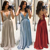 Graduation Gift 2022 A-Line Spaghetti Straps Red Satin Prom Homecoming Dresses Robe Sparkly Floor Length Backless Sexy Night Evening Vestidos