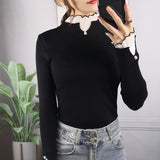 Christmas Gift JMPRS Pullover Women Sweater Lace Patchwork Fashion Autumn Knit Jumper Slim Turtleneck Long Sleeve Female Basic Top 2021