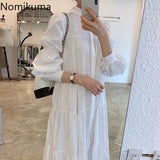 Christmas Gift Nomikuma Vestidos New Arrival Stand Collar Long Sleeve White Dress Women Solid Color A Line Vintage Dresses Korean Style 3c363