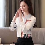 Christmas Gift Korean Fashion Clothing Blusas Mujer De Moda 2021 Spring Long Sleeve Office Lady Blouse  Print Button  Chiffon Shirts 8805 50