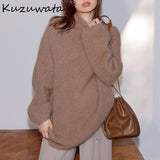 Christmas Gift Kuzuwata 2021 Autumn Winter New Sweet Jumpers Thick Knitted Long Sleeved Pullover Solid Soft Comfortable Warm Sweaters Dress