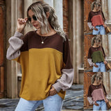 Thanksgiving Gift Autumn Winter New Fashion High Street Long Sleeve Knitted Color Matching Women's Sweater Casual O Neck Loose Ladies Sweater