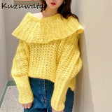 Christmas Gift Kuzuwata Japanese Sweet Jumpers 2021 Autumn New Pullover Slash Neck Lapel Backless Drawstring Long Sleeve Solid Knitted Sweaters