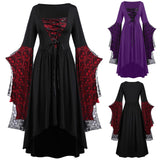 Halloween Joskaa Cosplay Costume Gothic Vintage Dress Ghost Pumpkin Printed Dresses Medieval Ghost Bride Vampire Clothing Women