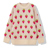 Thanksgiving Gift Winter Knitted Sweater Women Strawberry Embroidery Oversized Pullovers Harajuku Casual O-Neck Loose Knitwear Jumper Sueter Mujer