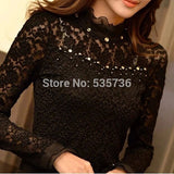 Christmas Gift Spring New Ruffled Collar Long Sleeve Blouse Shirts with Beaded Plus Size Lace Women Blouse Women Clothing Blusas Femininas 59A0