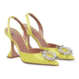 Joskaa New crystal buckle rhinestone high-heeled sandals with pointed toe sandals for ladies wedding shoes yellow green orange