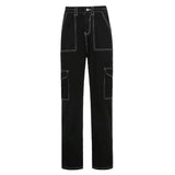 Christmas Gift JMPRS Pockets Patchwork Women Baggy Jeans Fashion Y2K Streetwear 100% Cotton Denim Pants Loose Cargo Harajuku Black Trousers