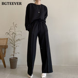 Christmas Gift BGTEEVER Casual Women 2 Pieces Set Fashion Pullovers & Drawstring Wide Leg Pants 2020 Autumn Winter Ladies Solid Tracksuits