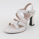 JOSKAA 2024 Wholesale Ankle Strap Wedding Shoes Summer High Chunky Heel Sandals Round Platform Sandals for Women