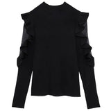Christmas Gift Kuzuwata O Neck Pullover Long Sleeve Knit Sweater Women Ruffles Patchwork Slim Fit Pull Femme Spring 2021 New Sueter Mujer
