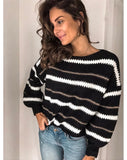 Thanksgiving Gift Winter Knitting Stripe Patchwork Women's Sweaters Fashion Casual Long Sleeve O Neck Loose All-Match Warmth Ladies Sweaters