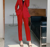 Christmas Gift Fashion Red Women Blazer Suit Double-breasted Slim Female Blazer Pant Suit OL Style 2 Pieces Set Women Blazer Set 2022