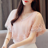Christmas Gift Women Tops and Blouses Summer Lace Blouse Shirt Fashion Women Blouses New 2021 Short Sleeve Lace Top Blusa Feminina 0788 30
