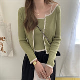 Christmas Gift Nomikuma Korean Style Cardigan Women Contrast Color Long Sleeve Knitwear Two Piece Single Breasted Short Tops New Arrival 2021