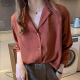 Christmas Gift Korean Office Lady V-neck Shirts Button Loose Clothing 2021  New Women Chiffon Blouse Solid Female Red Shirt Blusas 9380 50