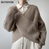 Christmas Gift BGTEEVER Stylish Thick Warm V-neck Female Pullover Sweater Tops Autumn Winter Chic Cross Loose Women Jumpers Knitwear 2020