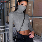 Christmas Gift InstaHot pullovers knitted sweater women casual turtleneck sweaters jumpers solid gray black female sweater knitwear crop top
