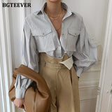 Christmas Gift BGTEEVER Chic Elegant Loose Single-breasted Shirts for Women 2020 Autumn New Fashion Full Sleeve Pockets Female Blouse Tops