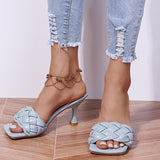 Luxury Women Pumps Sexy Weave Open Toe Design Fine Heel Summer External Wear Sandals Prom Banquet High Heels Beige Lady Slippers
