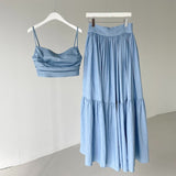 JOSKAA 2024 New Skirt Fashion Pleated Camisoles& High Waist Skirt 2 Sets Suit