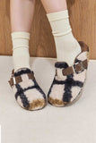 JOSKAA 2024 Fashion Woman shoes girls shoesPlaid Plush Slip-on Slippers