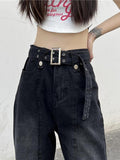 Joskaa Tawaaiw Black Streetwear Mom Jeans Bottom Korean Style Autumn High Waist Straight Boyfriend Jeans For Women Denim Trousers Chic