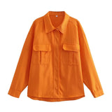 Joskaa Merodi Spring Autumn Womens Orange Loose Jackets Girls Covered Button Long Sleeve Casual Outwear Female Orange Long Jacket