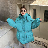 Black Friday Sales Winter Oversize Parka Women Fashion Thick Warm Hooded Down Jacket Female Outerwear Korean Stand Collar Zipper Casual Cotton Coat