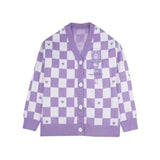 Joskaa Women's Knitted Cardigan Embroidered Sweater Y2k Cute Cartoon Jk Uniform Checkerboard Sweater Coat Spring And Autumn Ins Hot
