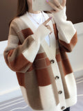 Joskaa Women Winter Cardigan Coat 2022 Korean Vintage Thick Warm Sweaters Long Sleeve Top Plaid Beautiful Knitted Sweater For Women