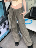 Joskaa Retro America Summer Cargo Pants Women Bottom Korean Fashion Grey Pocket Sweatpants Trousers Women Streetwears Pants
