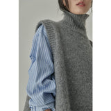 Joskaa Deeptown Vintage Turtleneck Sweater Vest Women Korean Fashion Knitted Jumper Sleeveless Loose All-Match Crop Tops Outerwear Y2K