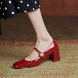 JOSKAA Rimocy Pearl Patent Leather High Heels Mary Janes Woman Spring Elegant Square Toe Women's Pumps Red Office Ladies Shoes