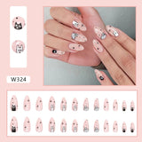 Joskka 24pcs Cute Cat y2k Nails Press On Long Round Almond False Nails For Girl Fake Nails With Star Full Cover Artificial Nail Tips