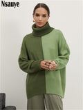 Joskaa Nsauye Vintage Contrasting Color Casual Women Knitted Basic Turtleneck Winter Sweater Tops 2022 Fashion Jersey Pullover Sweater