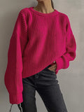 Joskaa Nsauye Loose Casual Warm Women Winter Sweater Knitted O Neck Jumpers Tops Solid Fashion Pullover Long Sleeve Sweater Knitwear
