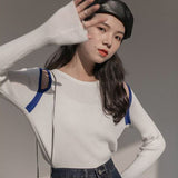 Joskaa MEXZT Sexy Off Shoulder Harajuku Knitted Sweater Women Fall Fashion Slim Hollow Out Y2k Pullovers Casual Korean All-Match Tops