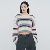 Joskaa MEXZT Japanese Vintage Striped Crop Knitted Sweater Women Fall Fashion Harajuku Loose Y2k Pullovers Casual Korean Lazy Wind Top