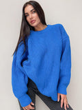 Joskaa Nsauye Loose Casual Warm Women Winter Sweater Knitted O Neck Jumpers Tops Solid Fashion Pullover Long Sleeve Sweater Knitwear